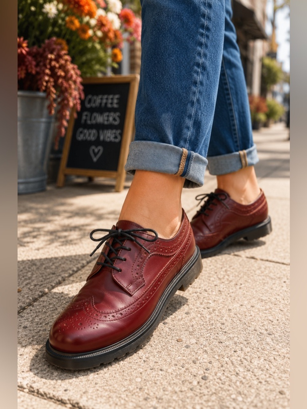 Dr. Martens Cherry Red Brogue Smooth Leather Wingtip Lug Sole Women’s Shoes Sz 7